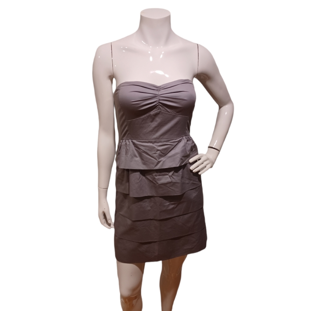 J. CREW Gray Strapless Tiered Ruffle Dress 👗